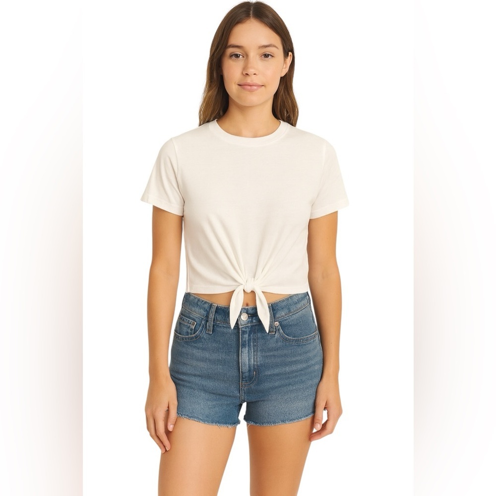 Hollister White Tie Front Crop Tee Casual Coastal Clean Girl Summer Top Medium